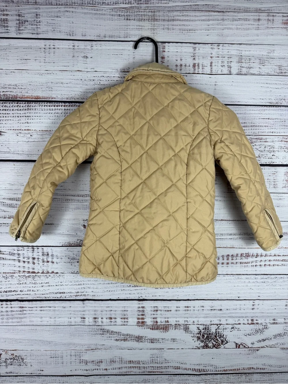 GAP Kids Quilted Jacket Girls XS 4-5 Tan Beige Polka Dot Lining
